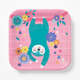 Vibrant Sloth Square Paper Plates - 7"